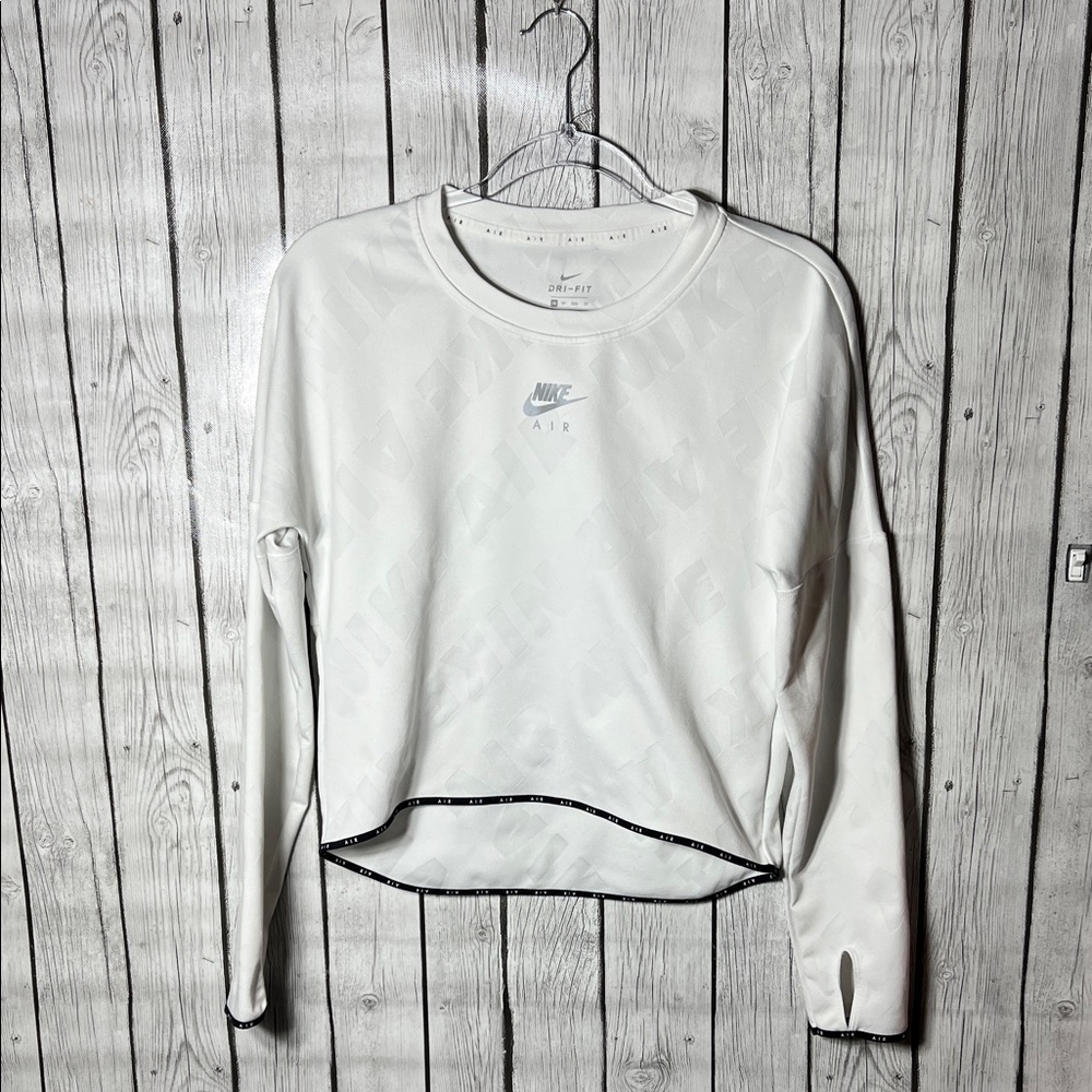Nike Air Dri-Fit All Over Print Thumb Holes Off White Warm-Up Shirt Size XS